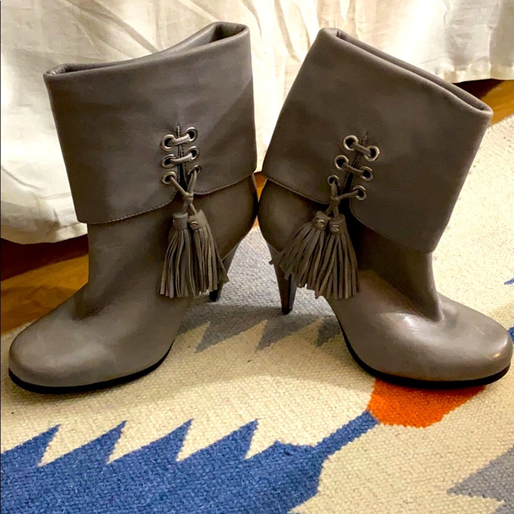 Grey Coach Leather Booties with Tassels